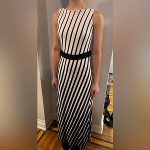 Ann Taylor Black and White Diagonal Stripe Maxi Dress